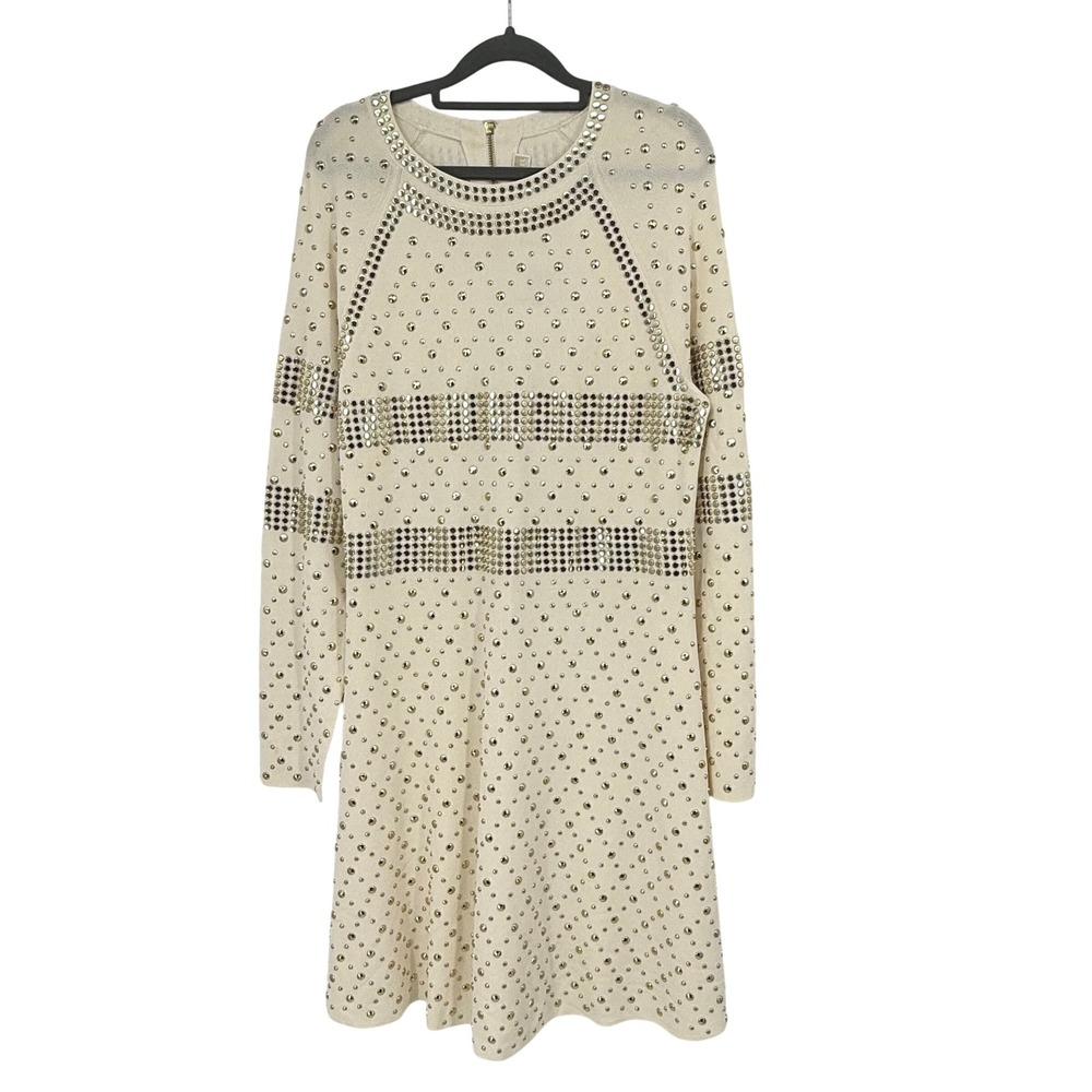 Michael Michael Kors Sweater Dress Womens XL Bone New Studded‎ Fit Flare